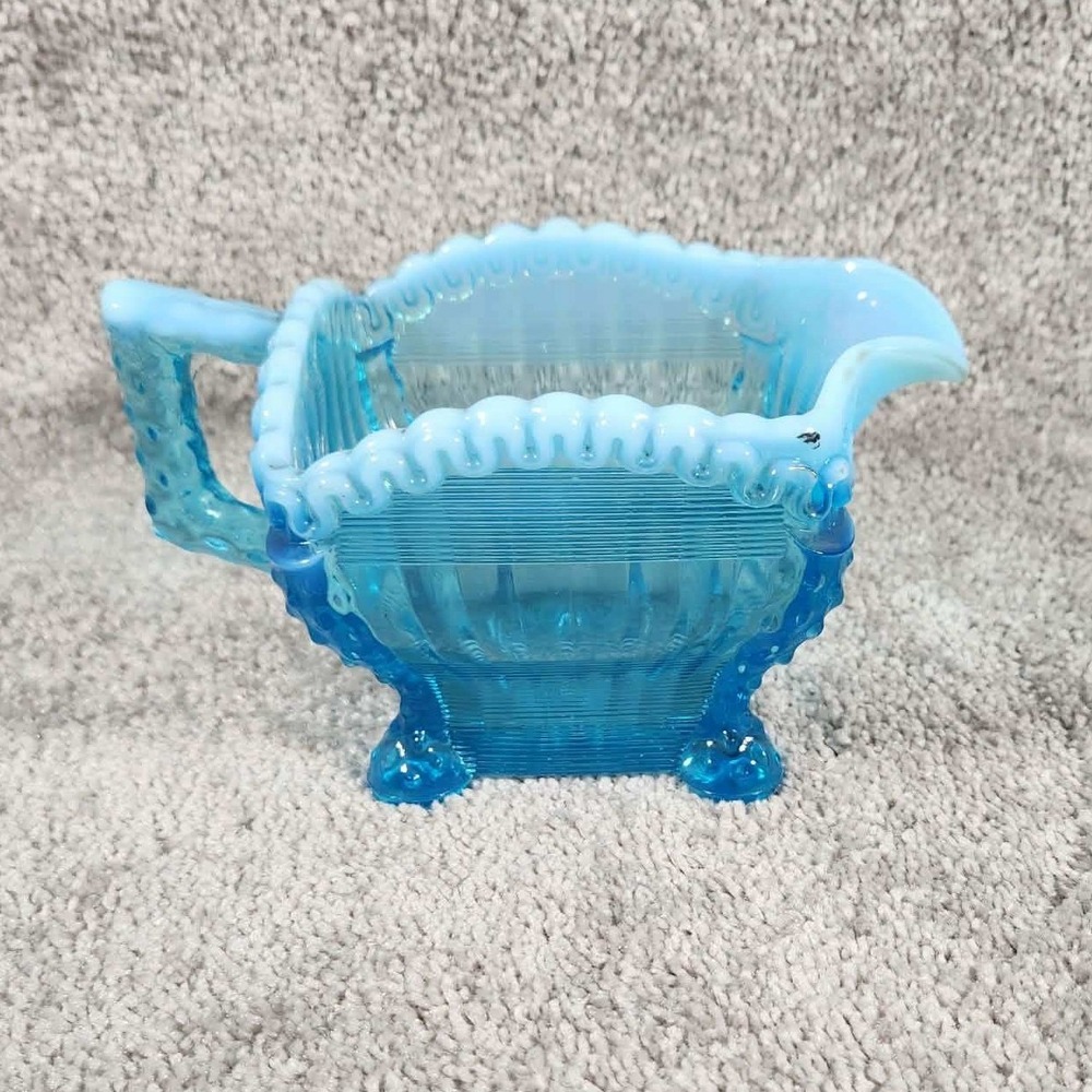 Northwood Blue Opalescent Glass Antique Alaskan Lions Leg Vintage Creamer